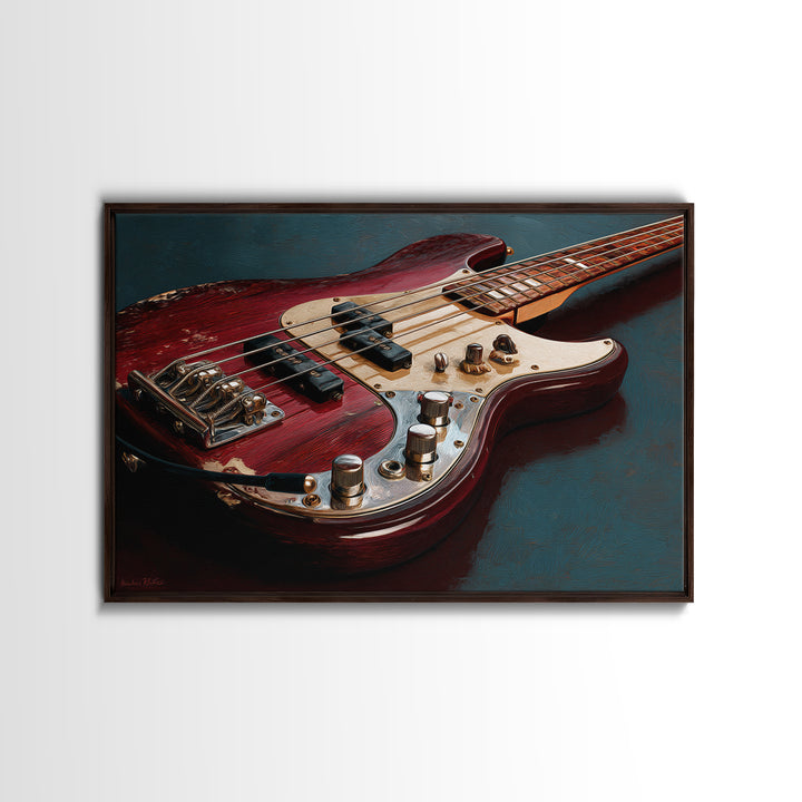 Bass Guitar Closeup Canvas Print, Music Studio Art, Music Lover Gift, Studio Decor, Oil Painting, Rhythm, Textured Painting, MSA-3x2-89