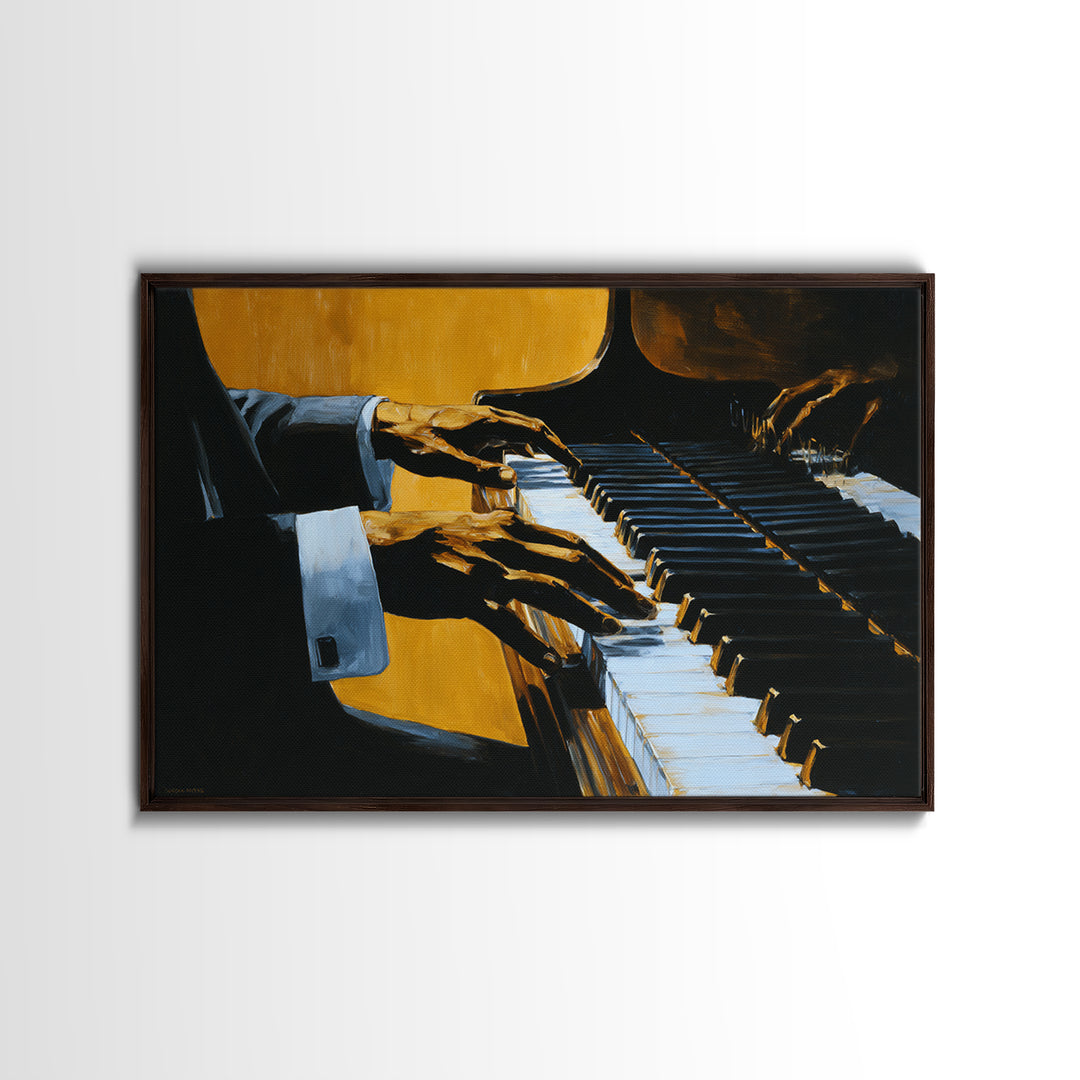 Piano Keys with Hands in Cinematic Shadow Framed Canvas Print, Music Studio Art, Wall Art Printable, Studio Decor, Rhythm, MSA-3x2-9