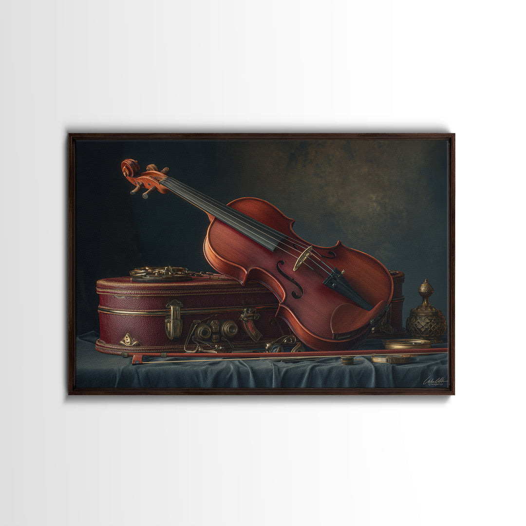 Violin and Bow Framed Canvas Print, Music Studio Art, Luxury Decor, Studio Decor, Rhythm, Art Commission, Digital Wall Art, MSA-3x2-92