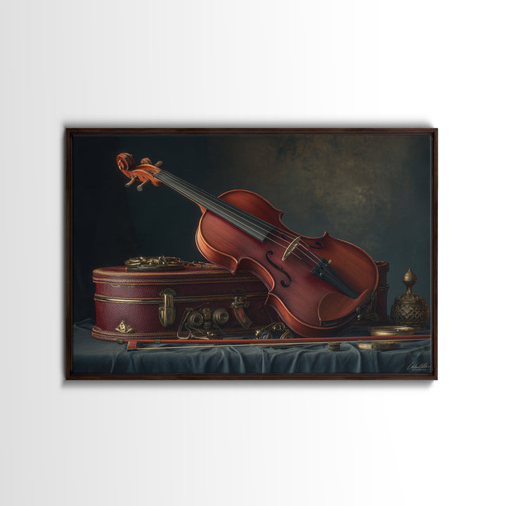 Violin and Bow Framed Canvas Print, Music Studio Art, Luxury Decor, Studio Decor, Rhythm, Art Commission, Digital Wall Art, MSA-3x2-92