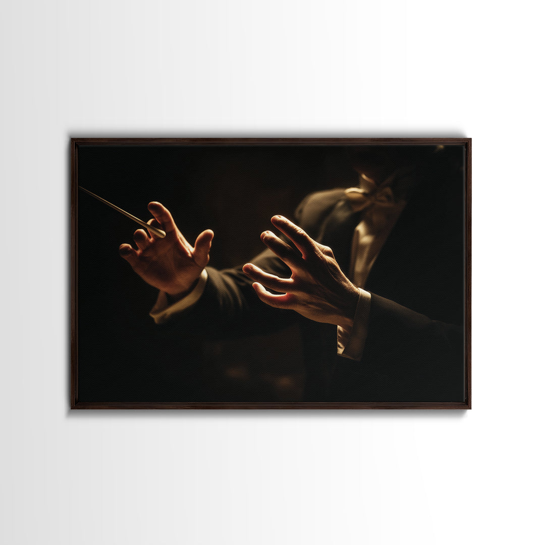 Orchestra Conductor Hands Framed Canvas Print, Music Studio Art, Art Print, Studio Decor, Fine Art, Rhythm, Digital Wall Art, MSA-3x2-96