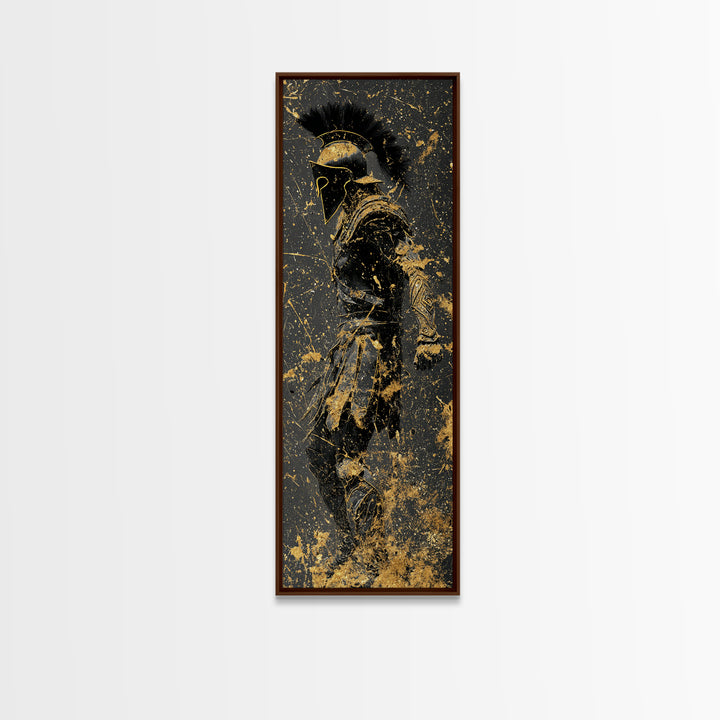 Greek Spartan Warrior Splatter Effect, Gold Canvas Print, Ancient Warrior Wall Art, Real Wood Frame Decor