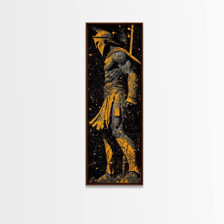 Spartan Side Profile, Gold Canvas Print, Ancient Greek Helmet Art, Real Wood Frame Wall Decor, Classic Warrior Artwork