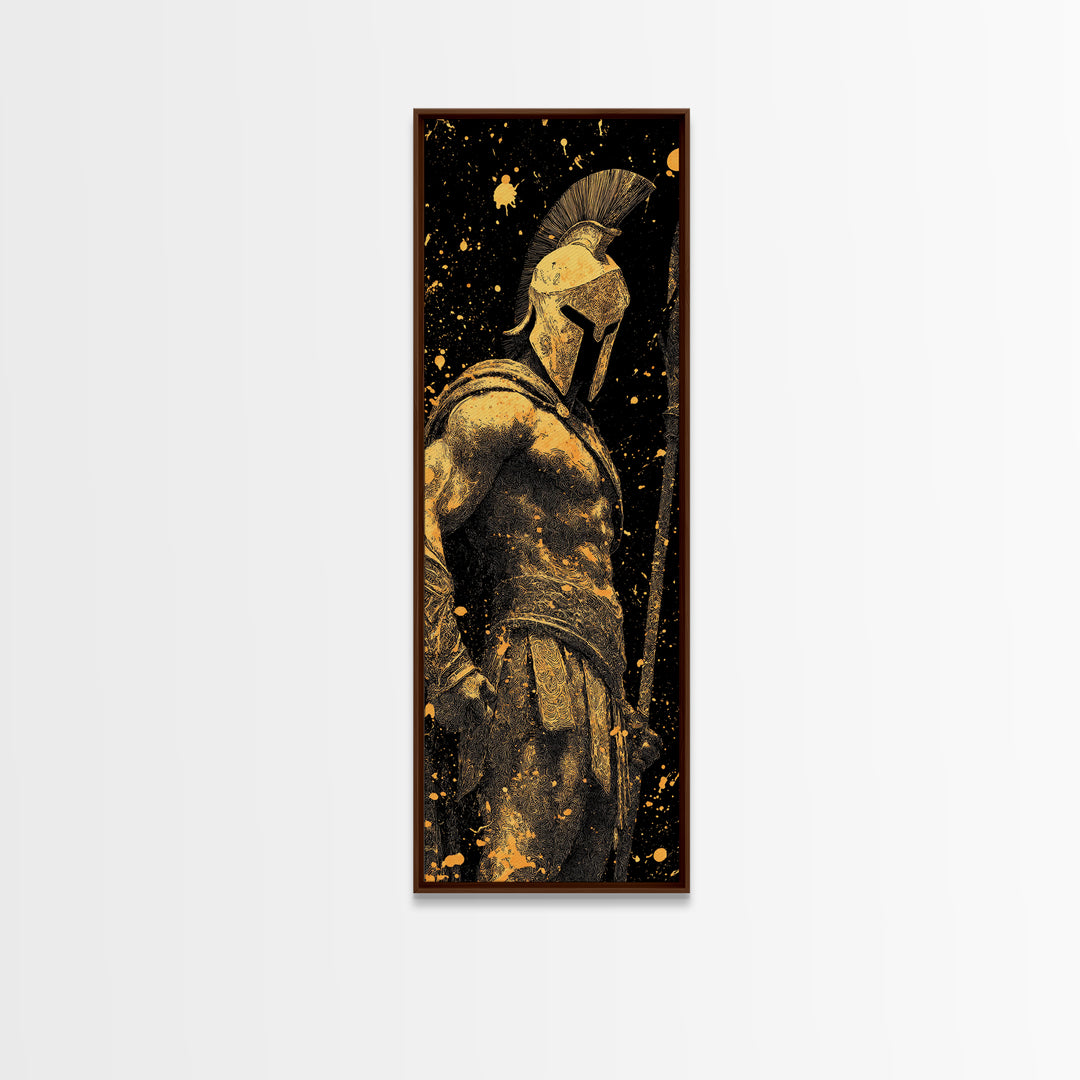 Spartan Warrior Gold Canvas Print, Ancient Greek Soldier Wall Art, Real Wood Frame, Gladiator Decor For Home Office