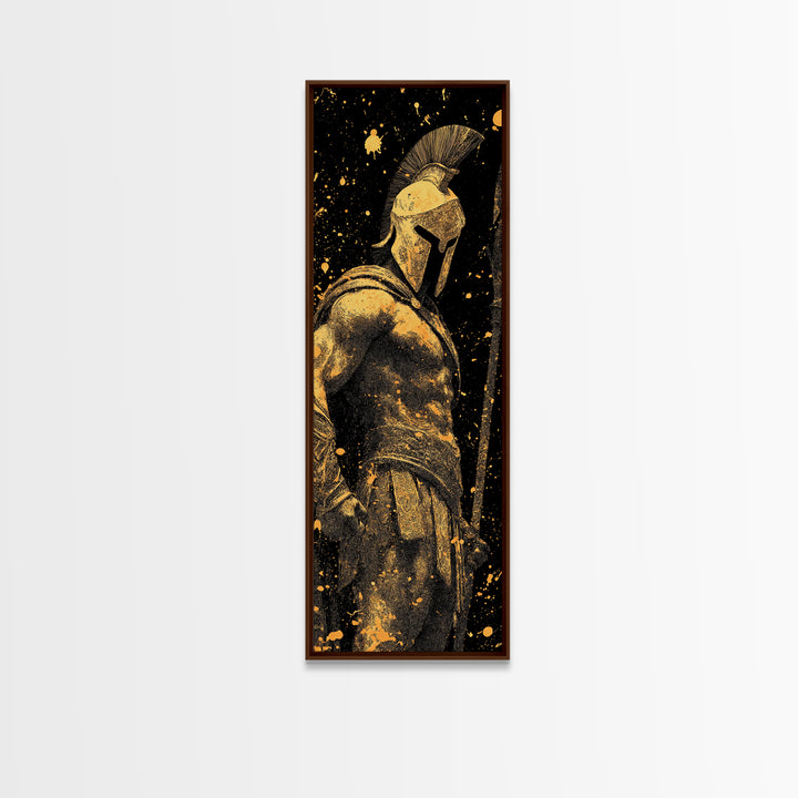 Spartan Warrior Gold Canvas Print, Ancient Greek Soldier Wall Art, Real Wood Frame, Gladiator Decor For Home Office