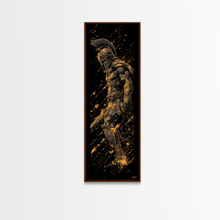Gold Spartan Warrior With Spear Gold Canvas Print, Greek Gladiator Wall Art, Real Wood Frame, Ancient Soldier Home Decor