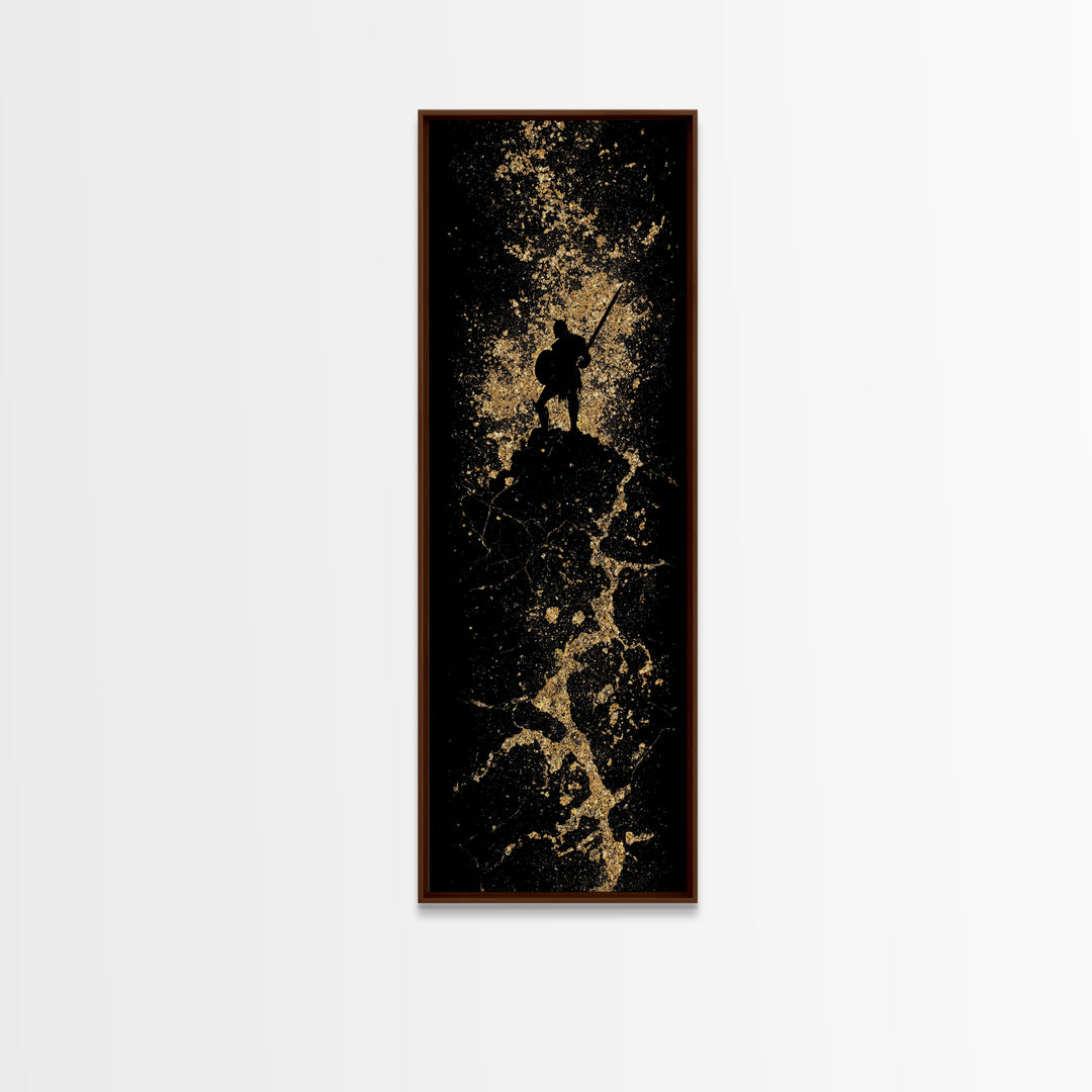 Spartan Hoplite Warrior Gold Canvas Art, Ancient Greek Soldier Print, Real Wood Frame, Mythology Inspired Gold Wall Decor