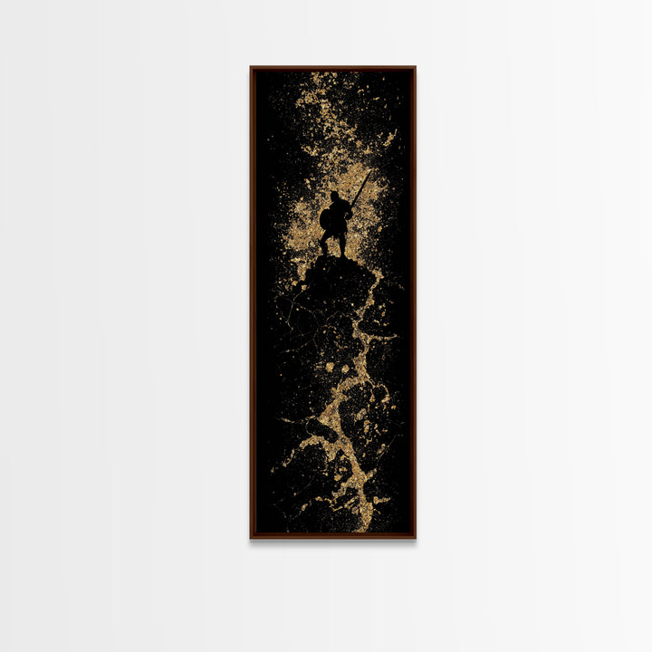 Spartan Hoplite Warrior Gold Canvas Art, Ancient Greek Soldier Print, Real Wood Frame, Mythology Inspired Gold Wall Decor