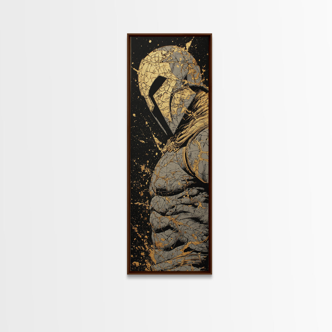 Ancient Spartan Warrior Gold Canvas Print, Greek Hoplite Wall Art, Real Wood Frame, Gold Gladiator Inspired Home Decor