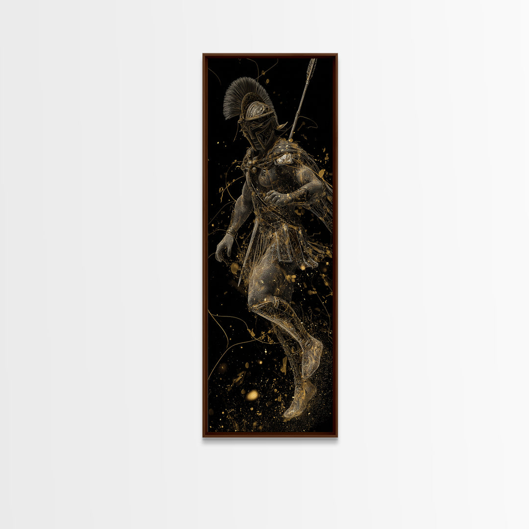 Spartan Helmet Warrior Gold Canvas Art, Ancient Greek Soldier Wall Print, Real Wood Frame, Gold Warrior Mythology Home Decor