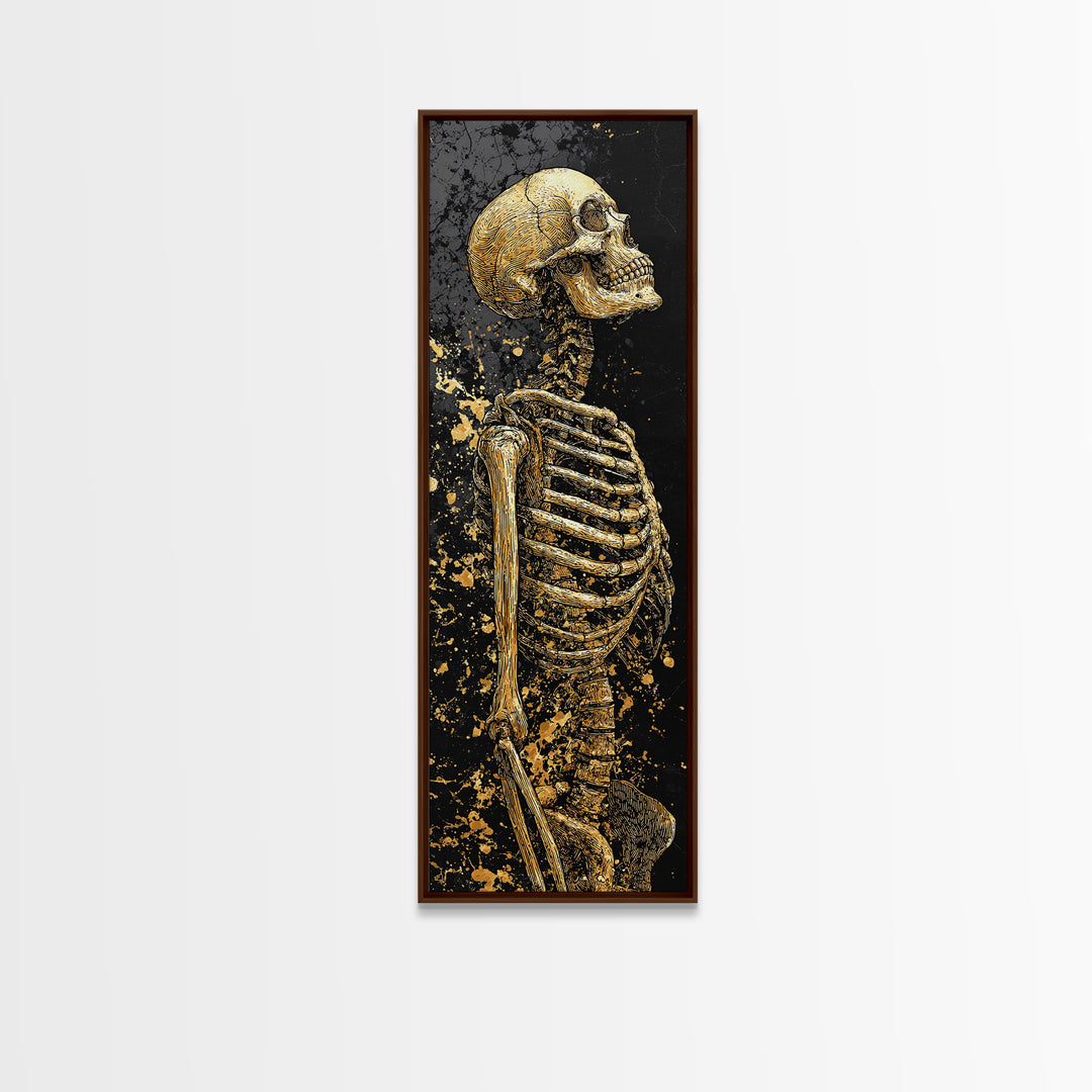 Skeleton Warrior Gold Canvas Print, Gothic Anatomy Wall Art, Real Wood Frame, Gold Skeleton Decor For Dark Home Aesthetic