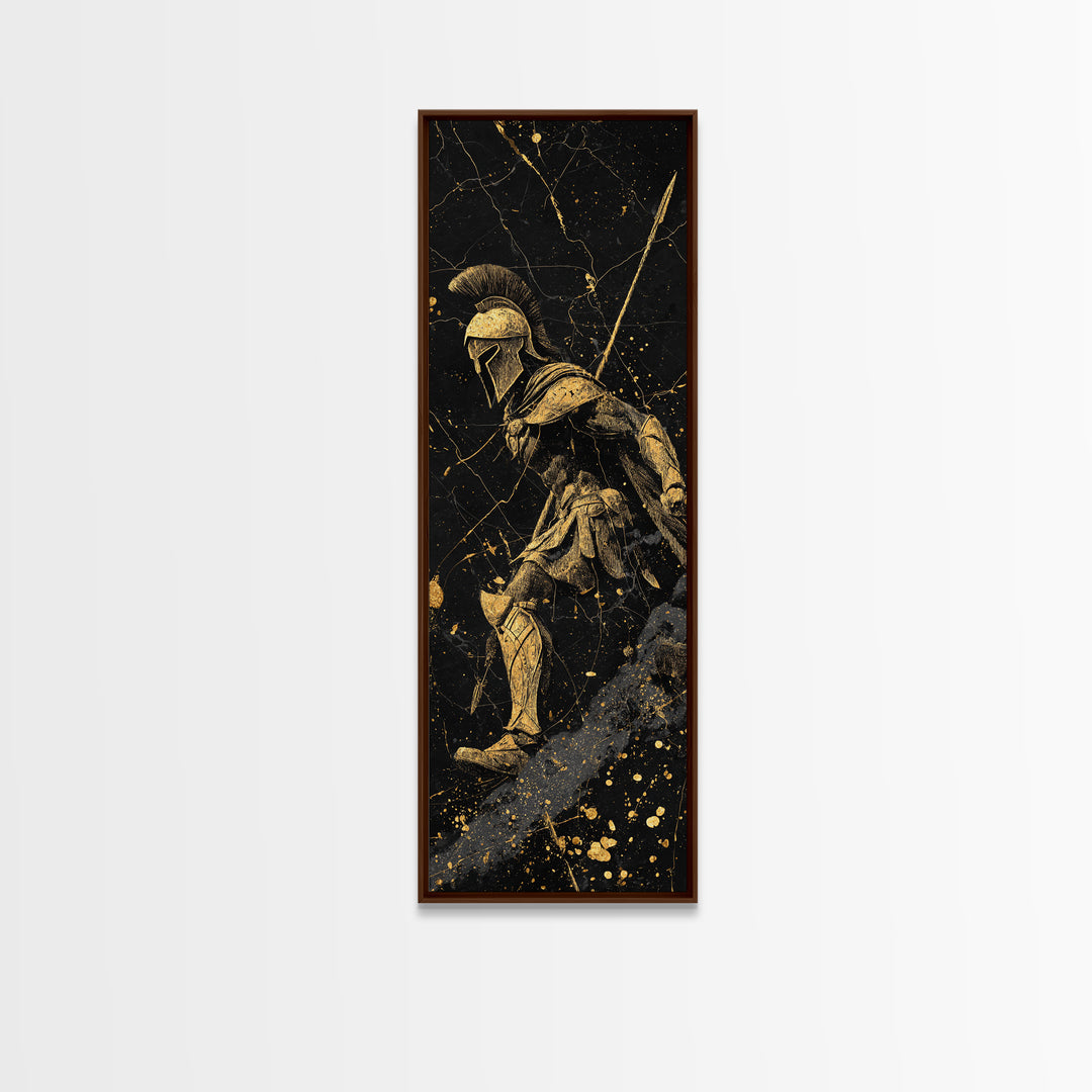 Black and Gold Spartan Soldier, Framed Wall Art, Gold, Canvas Gold Wall Art, Wood Frame Art, Man Cave Wall Art, Gift For Him
