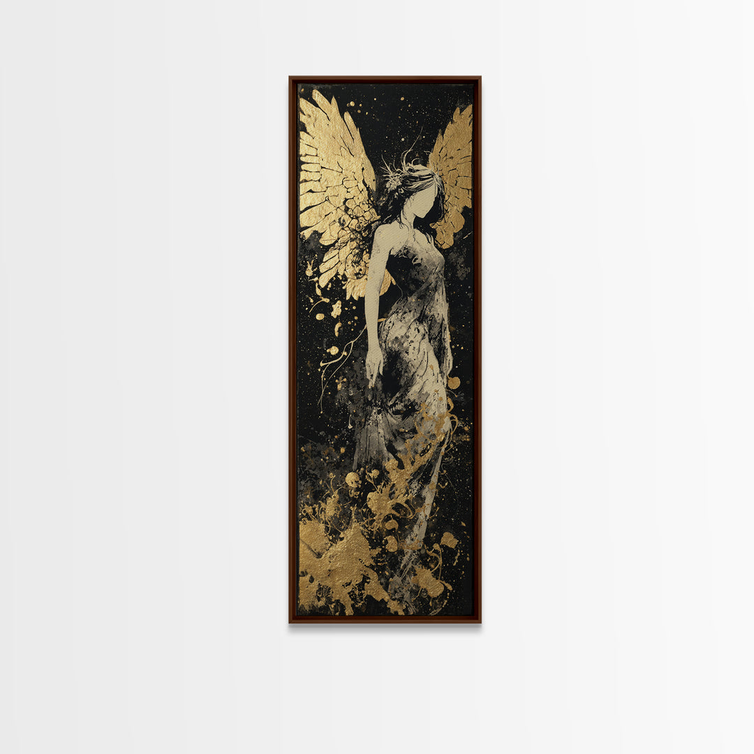 Gold Canvas Art, Eos Winged Goddess Print, Mythology Angelic Wall Decor, Real Wood Frame Greek Artwork
