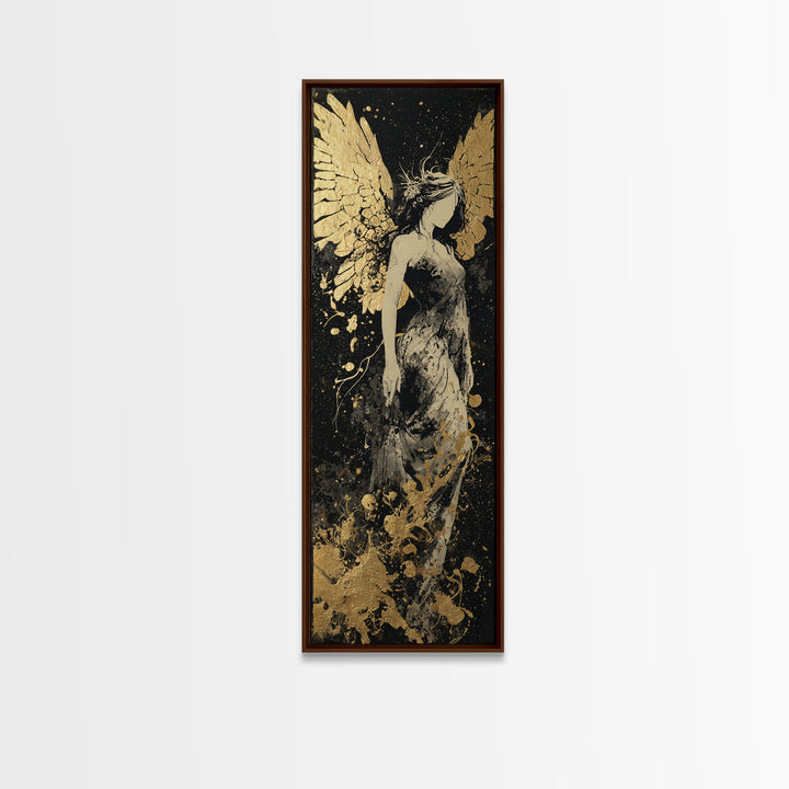 Gold Canvas Art, Eos Winged Goddess Print, Mythology Angelic Wall Decor, Real Wood Frame Greek Artwork