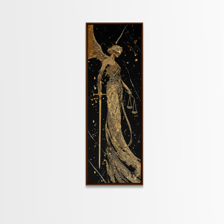 Nemesis Goddess Gold Canvas Print, Divine Justice Wall Art, Greek Mythology Decor, Real Wood Framed Gold Print