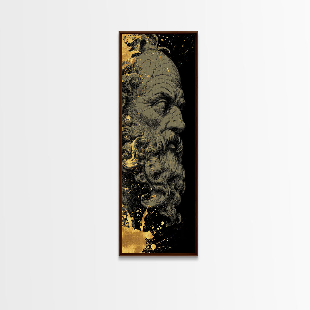 Socrates Gold Canvas Print, Greek Philosopher Wall Art, Ancient Wisdom Decor, Real Wood Framed Gold Artwork