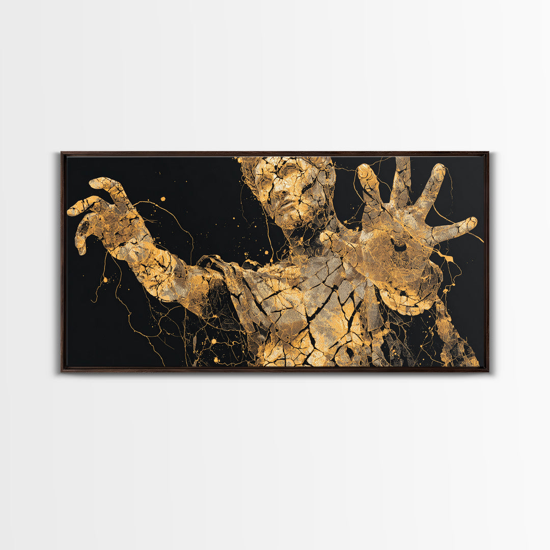 Gold Canvas Art, Colossus Greek Titan, Mythological Warrior Wall Decor, Black and Gold Canvas Print, Ancient Greece Home Accent