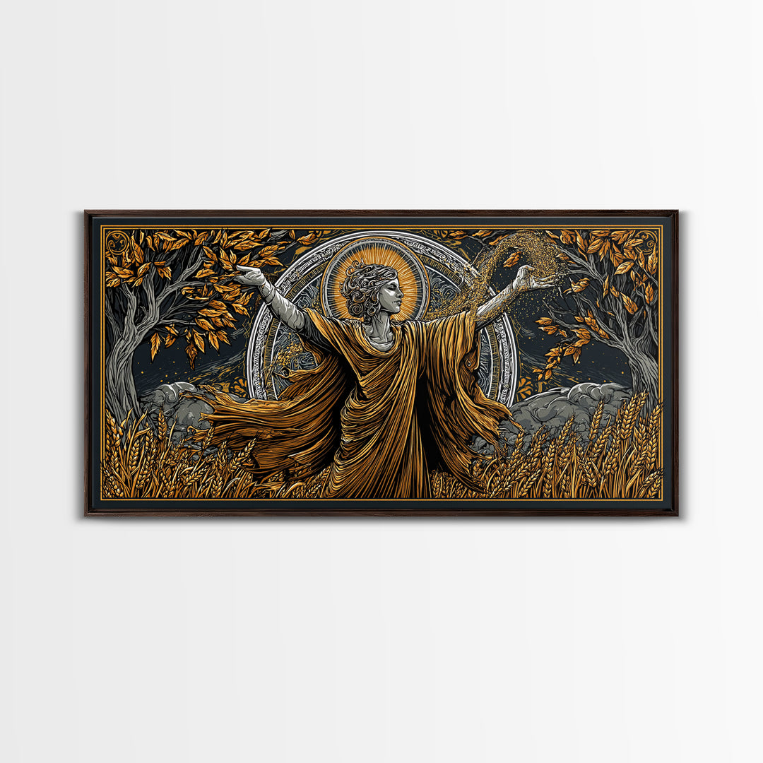 Gold Canvas Art, Demeter Goddess of Harvest, Greek Mythology Wall Decor, Ancient Agriculture Theme, Black and Gold Canvas Artwork
