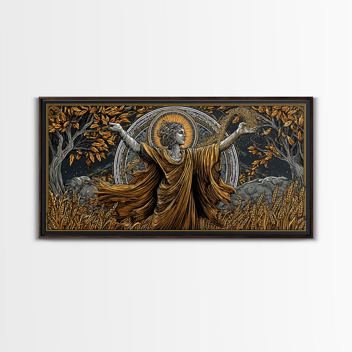 Gold Canvas Art, Demeter Goddess of Harvest, Greek Mythology Wall Decor, Ancient Agriculture Theme, Black and Gold Canvas Artwork