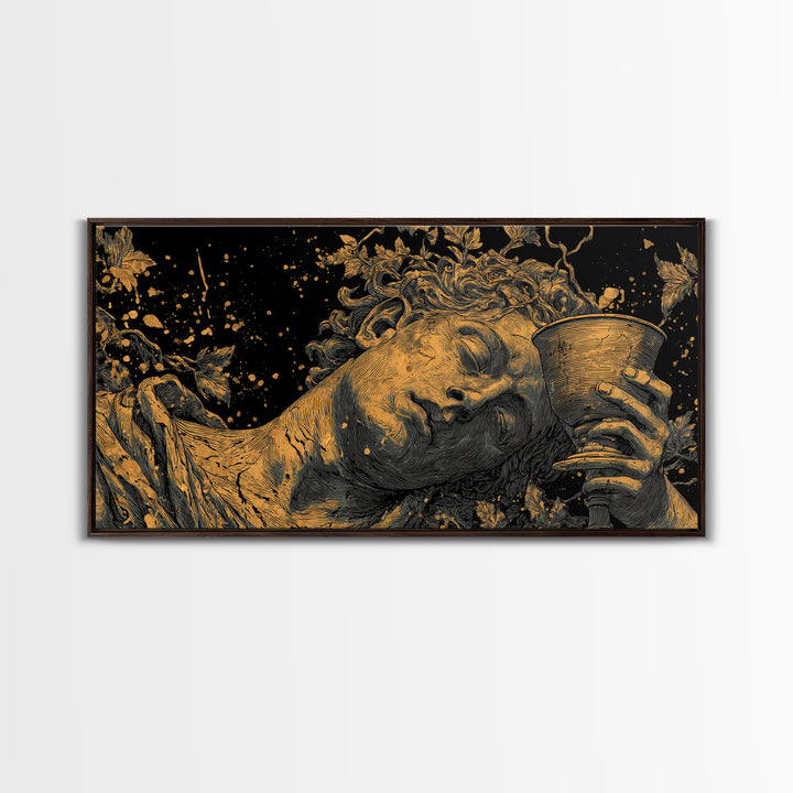 Gold Canvas Print, Dionysus God of Wine, Greek Mythology Art, Ancient Feast Celebration, Black and Gold Decorative Artwork