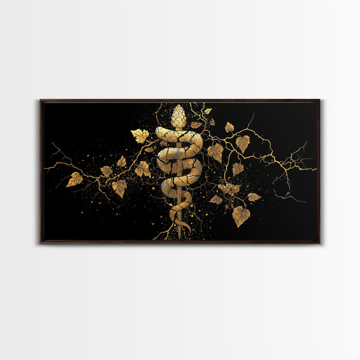 Gold Canvas Print, Dionysus with Grapes, Greek God of Wine Wall Decor, Ancient Myth Celebration Art, Black and Gold Artwork