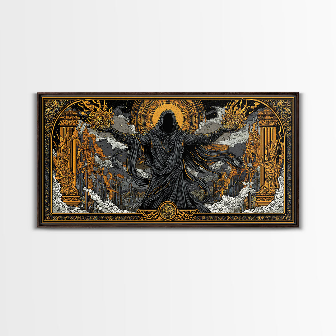 Gold Canvas Art, Erebus God of Darkness, Greek Primordial Deity Wall Scene, Ancient Myth Shadow Theme, Black and Gold Canvas Artwork