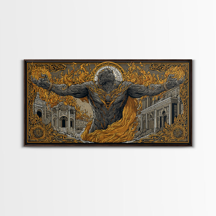Erebus Gold Canvas Print, Mythical God Artwork, Ancient Greek Wall Art, Real Wood Frame, Luxury Canvas Home Decor, Gothic Style