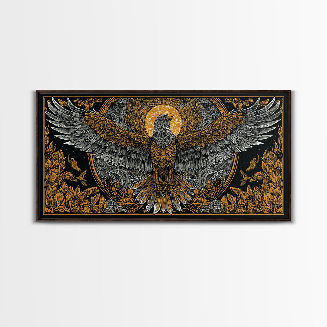 Ganymede Gold Canvas Art, Greek Mythology Canvas Print, Eagle God Wall Decor, Real Wood Frame, Luxury Canvas Artwork For Home Or Office