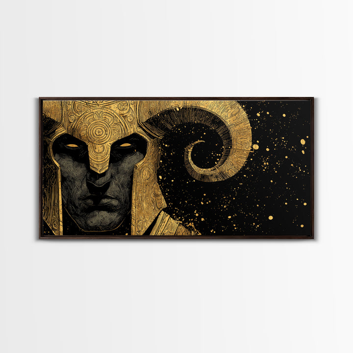 Hades Gold Canvas Art, Greek Mythology God of the Underworld, Dark Elegant Wall Decor, Mythical Warrior Artwork for Home