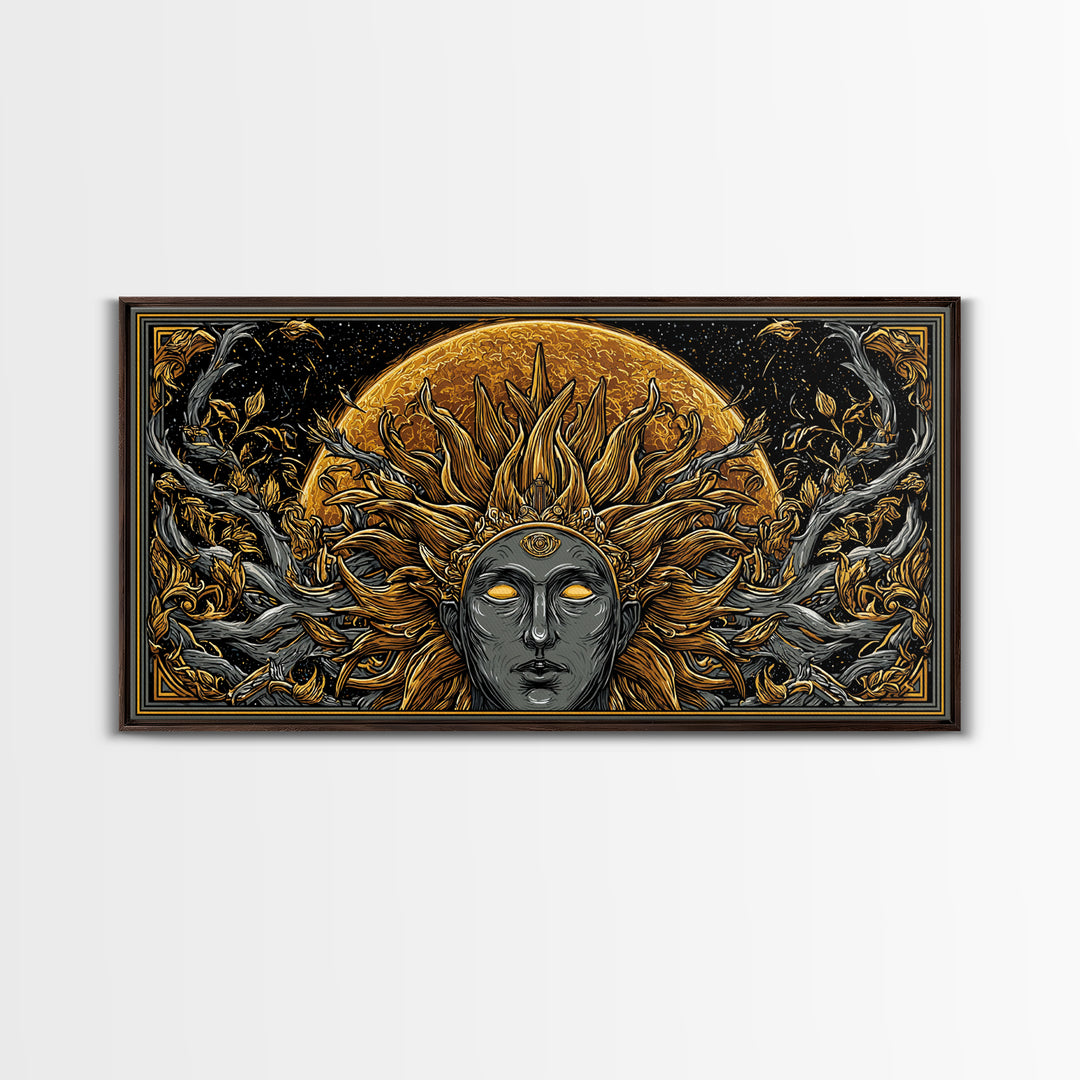 Helios Gold Canvas Print, Greek God Wall Art, Mythology Decor, Luxury Gold Artwork, Real Wood Frame Home Decor