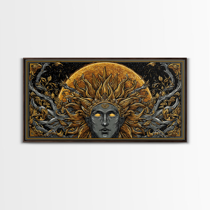 Helios Gold Canvas Print, Greek God Wall Art, Mythology Decor, Luxury Gold Artwork, Real Wood Frame Home Decor