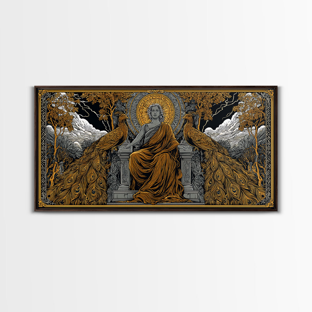 Hera Gold Canvas Print, Greek Goddess Wall Art, Mythology Decor, Luxury Gold Artwork, Real Wood Frame Home Decor