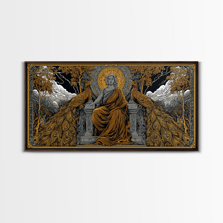 Hera Gold Canvas Print, Greek Goddess Wall Art, Mythology Decor, Luxury Gold Artwork, Real Wood Frame Home Decor