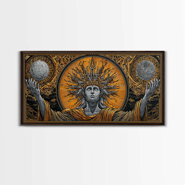 Hyperion Gold Canvas Print, Greek God Wall Art, Mythology Decor, Luxury Gold Artwork, Real Wood Frame Home Decor