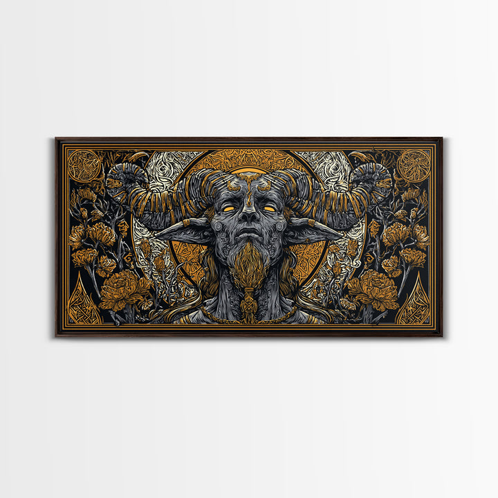 Moros Gold Canvas Print, Greek God Wall Art, Mythology Decor, Luxury Gold Artwork, Real Wood Frame Home Decor