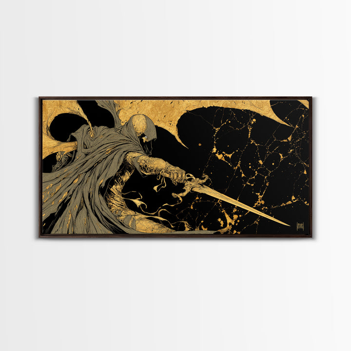 Nemesis Gold Canvas Print, Greek Goddess Wall Art, Mythology Decor, Luxury Gold Artwork, Real Wood Frame Home Decor