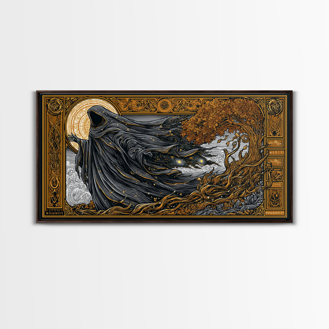 Nyx Gold Canvas Print, Greek Goddess Wall Art, Luxury Mythology Decor, Real Wood Frame Artwork, Elegant Night Goddess Print
