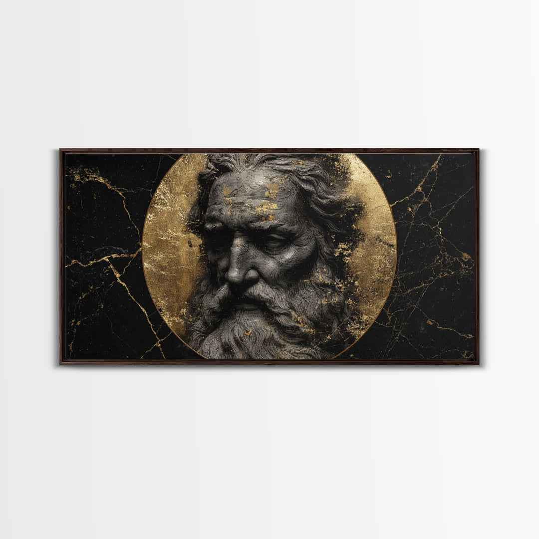 Odin Gold Canvas Print, Norse God Wall Art, Luxury Mythology Decor, Real Wood Frame Artwork, Elegant Viking God Wall Hanging