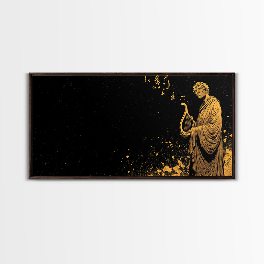 Orpheus Gold Canvas Print, Greek God Wall Art, Luxury Mythology Decor, Real Wood Frame Artwork, Elegant Lyre Musician Artwork