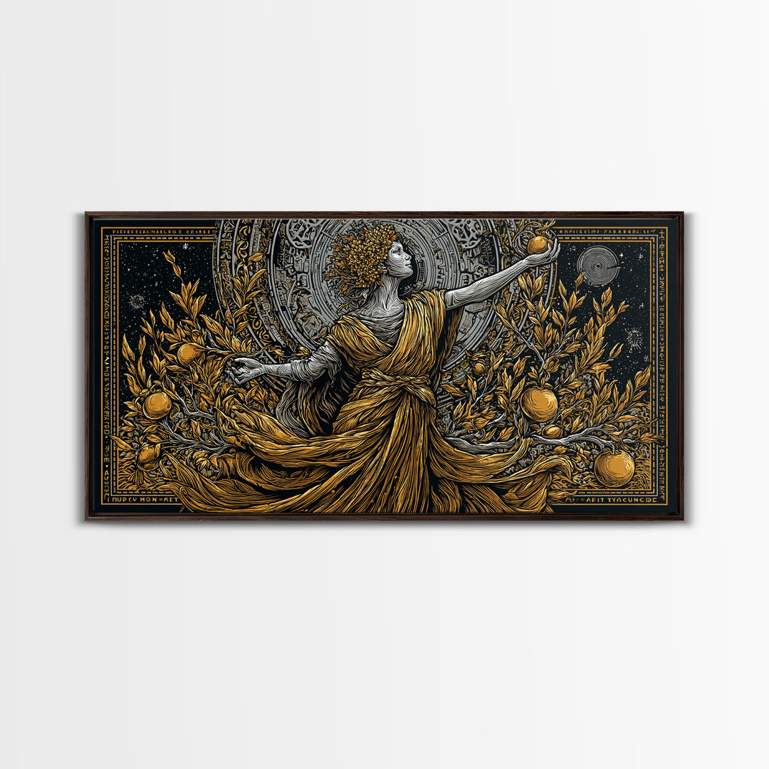 Persephone Gold Canvas Art, Greek Goddess Wall Decor, Luxury Mythology Wall Hanging, Real Wood Frame Print, Elegant Harvest Goddess