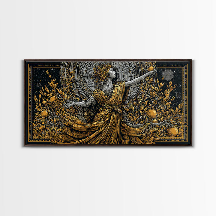 Persephone Gold Canvas Art, Greek Goddess Wall Decor, Luxury Mythology Wall Hanging, Real Wood Frame Print, Elegant Harvest Goddess