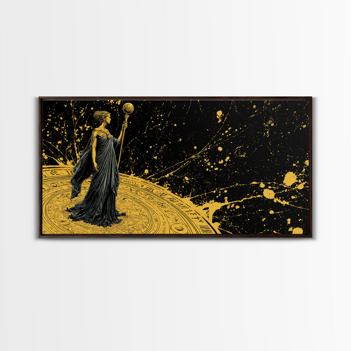 Phoebe Greek Goddess Gold Canvas Art, Mythology Canvas Print, Luxury Home Decor, Real Wood Frame, Classical Art Gift