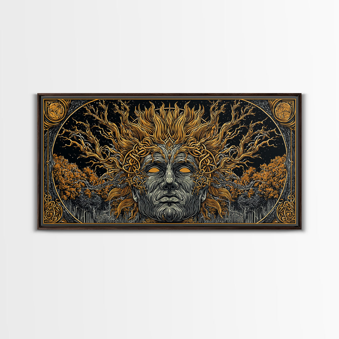 Prometheus Fire Bringer Gold Canvas Print, Greek Mythology Wall Art, Real Wood Frame, Titan Decor, Inspirational Gift