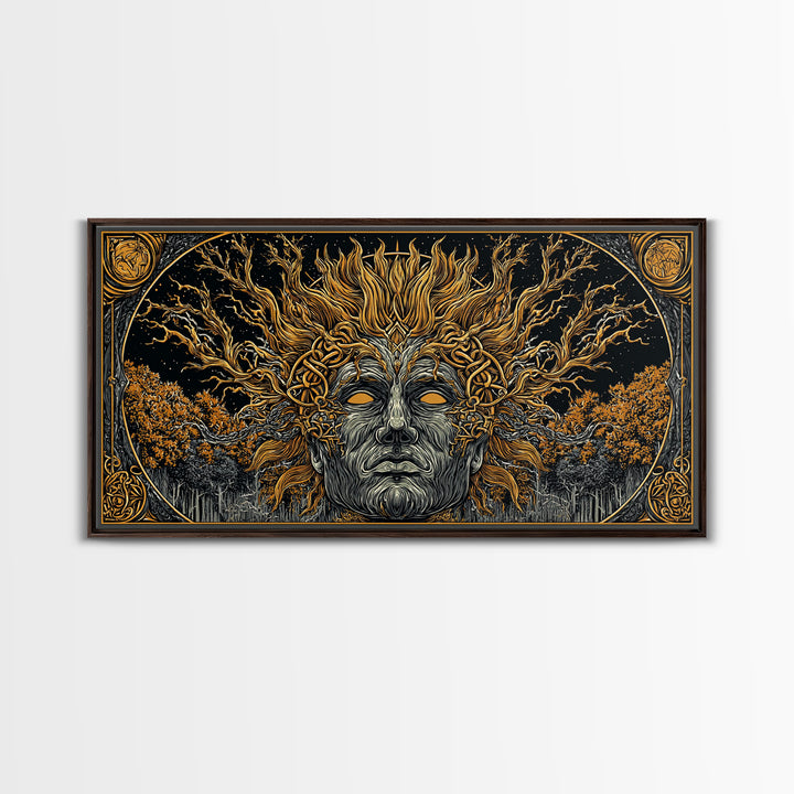 Prometheus Fire Bringer Gold Canvas Print, Greek Mythology Wall Art, Real Wood Frame, Titan Decor, Inspirational Gift