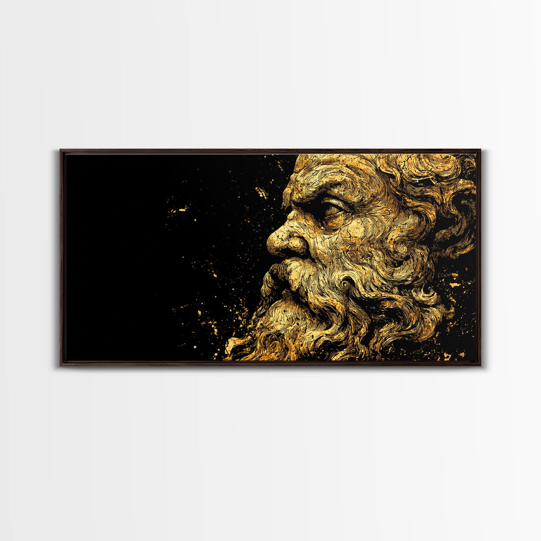 Socrates Greek Philosopher Gold Canvas Art, Ancient Philosophy Canvas Print, Real Wood Frame, Classical Wisdom Gift