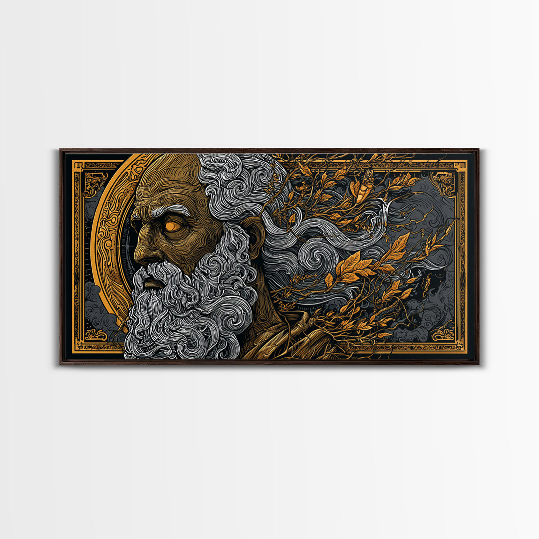 Socrates Gold Canvas Print, Real Wood Framed Greek Philosophy Wall Art, Luxury Mythology Inspired Canvas Artwork