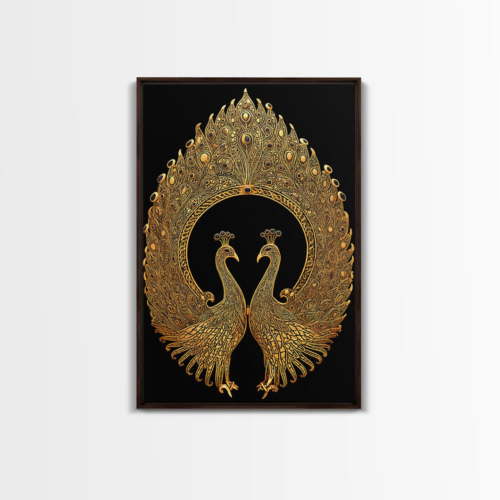 Canvas Gold Canvas Print, Ornate Peacock Wall Art, Mythology Inspired Decor, Real Wood Frame, Decorative Royal Artwork