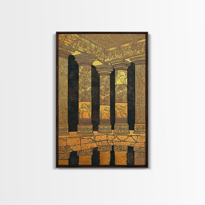 Ancient Greek Temple Columns, Canvas Gold Canvas Print, Classical Architecture Wall Art, Historic Decor, Real Wood Frame Artwork