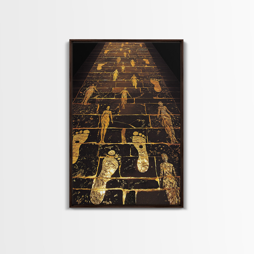 Golden Pathway Of Eternity, Mythic Footsteps, Canvas Gold Canvas Print, Real Wood Frame Wall Art