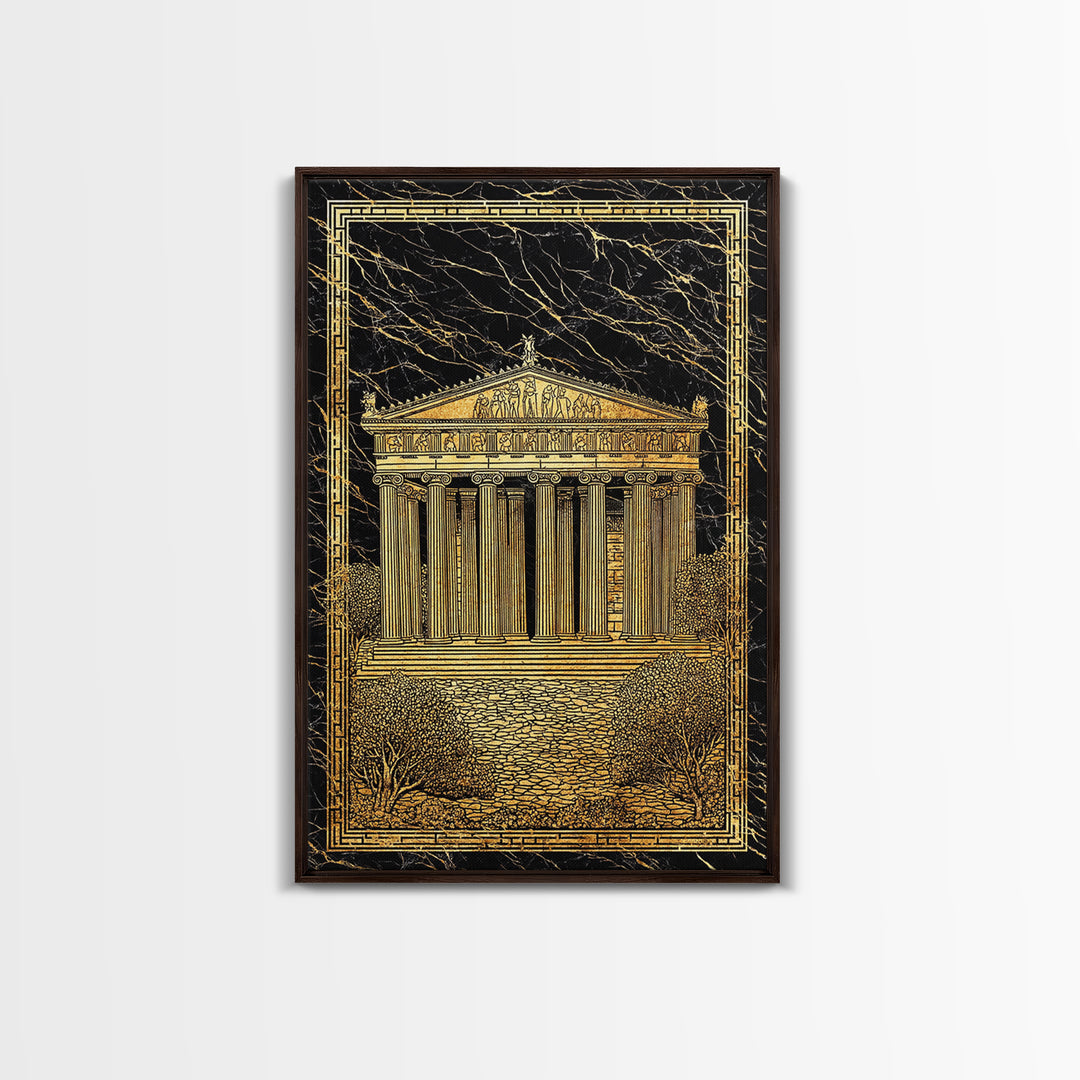 Parthenon Glory, Classical Greek Architecture, Canvas Gold Canvas Print, Real Wood Frame Wall Art